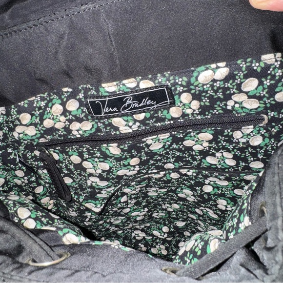 Vera Bradley Quilted Floral Amy Backpack Black Drawstring Essential Bag Boho - Picture 8 of 16